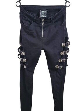 EUC Killstar "Massacre" Skinny Jeans with Silver Skull Buckle Straps (M)